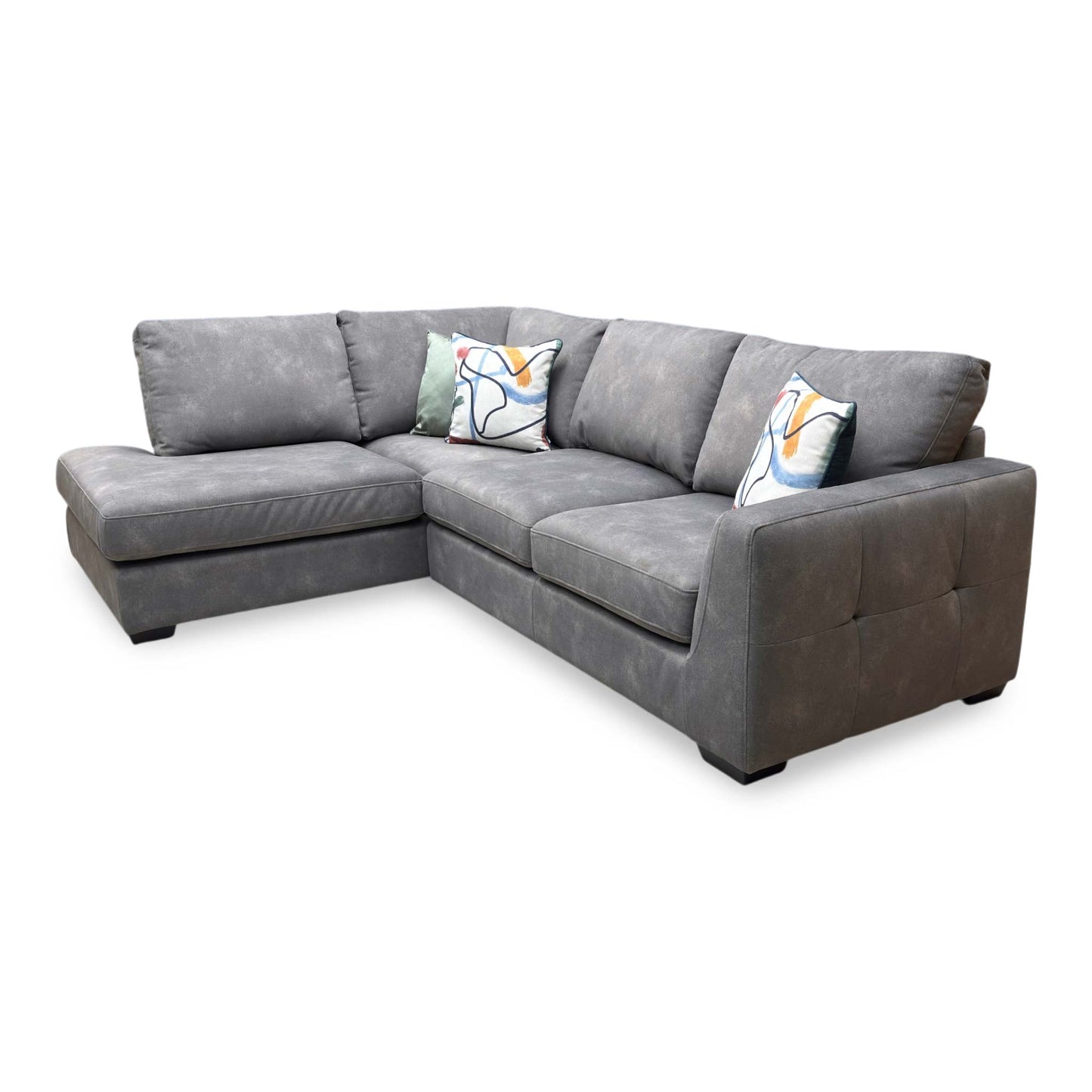 Side perspective look at the sofa frame profile, demonstrating its balanced seating depth, supportive track arm height, and clean upholstery alignment.