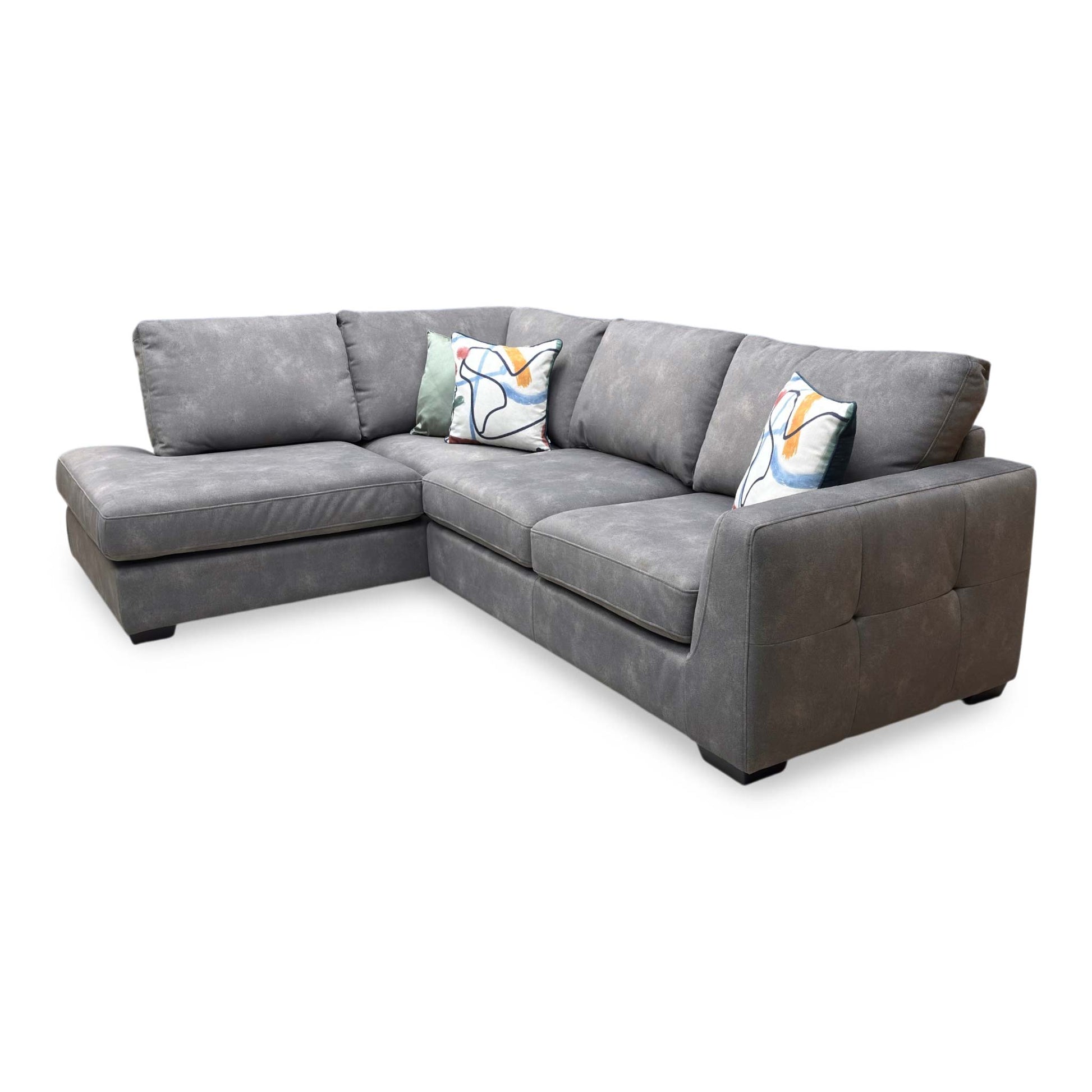 Side perspective look at the sofa frame profile, demonstrating its balanced seating depth, supportive track arm height, and clean upholstery alignment.