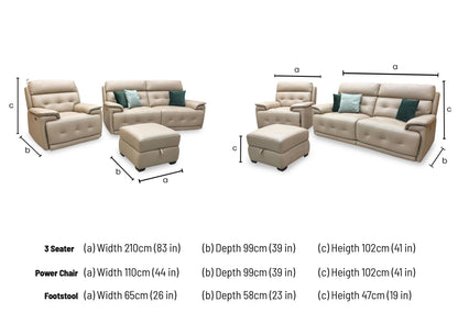World of Leather ‘Brescia’ Nw-8475 Nude Cream Leather 3 Seater Power Recliner Sofa with Power Headrests + Power Chair + Storage Footstool