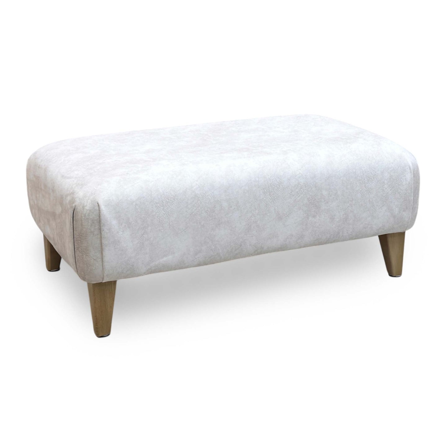 Full View Furniture Village ‘Aura’ contemporary square footstool, beautifully tailored in premium Kenzo cream textured fabric.