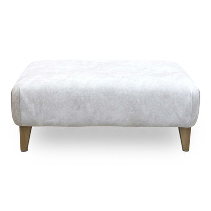 Front View Furniture Village ‘Aura’ contemporary square footstool, beautifully tailored in premium Kenzo cream textured fabric.