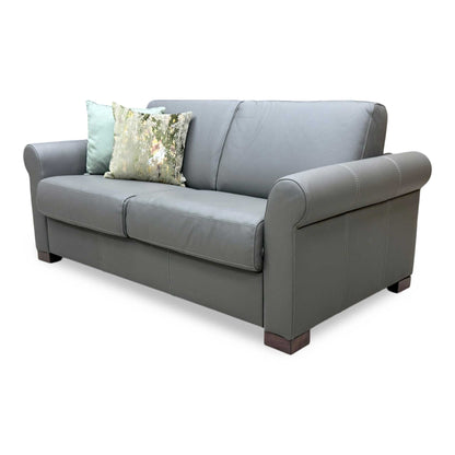 Nicoletti 'Alcova' Torello Grigio Scuro Grey 327 Leather 2 Seater Sofa Bed with Scroll Arms