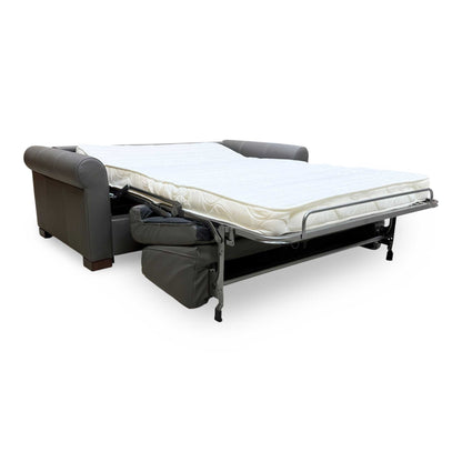 Nicoletti 'Alcova' Torello Grigio Scuro Grey 327 Leather 2 Seater Sofa Bed with Scroll Arms