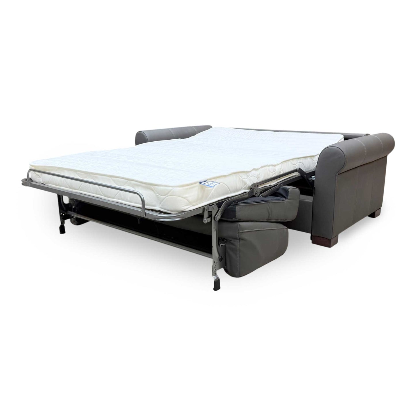 Nicoletti 'Alcova' Torello Grigio Scuro Grey 327 Leather 2 Seater Sofa Bed with Scroll Arms