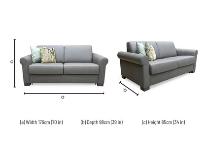 Nicoletti 'Alcova' Torello Grigio Scuro Grey 327 Leather 2 Seater Sofa Bed with Scroll Arms