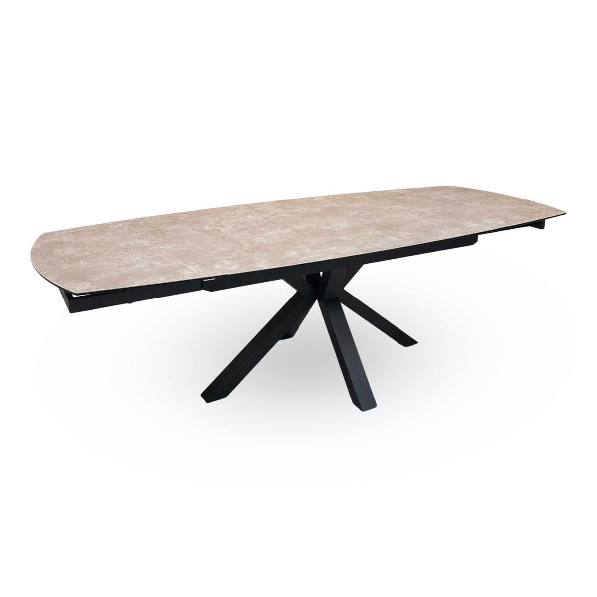 'Raul' Argile Ceramic Top Swivel Extending Dining Table with Anthracite Grey Fabric Set of 4 Swivel Dining Chairs