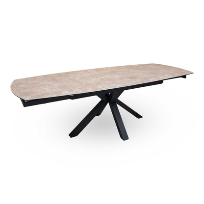 'Raul' Argile Ceramic Top Swivel Extending Dining Table with Anthracite Grey Fabric Set of 4 Swivel Dining Chairs