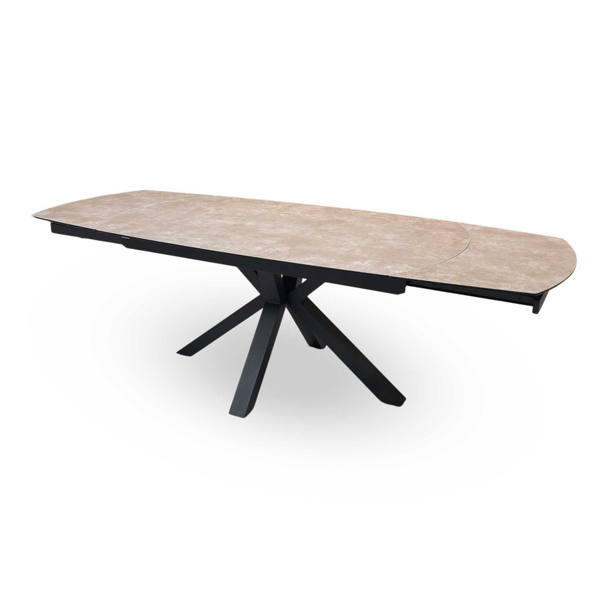 'Raul' Argile Ceramic Top Swivel Extending Dining Table with Anthracite Grey Fabric Set of 4 Swivel Dining Chairs