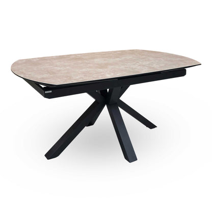 'Raul' Argile Ceramic Top Swivel Extending Dining Table with Anthracite Grey Fabric Set of 4 Swivel Dining Chairs