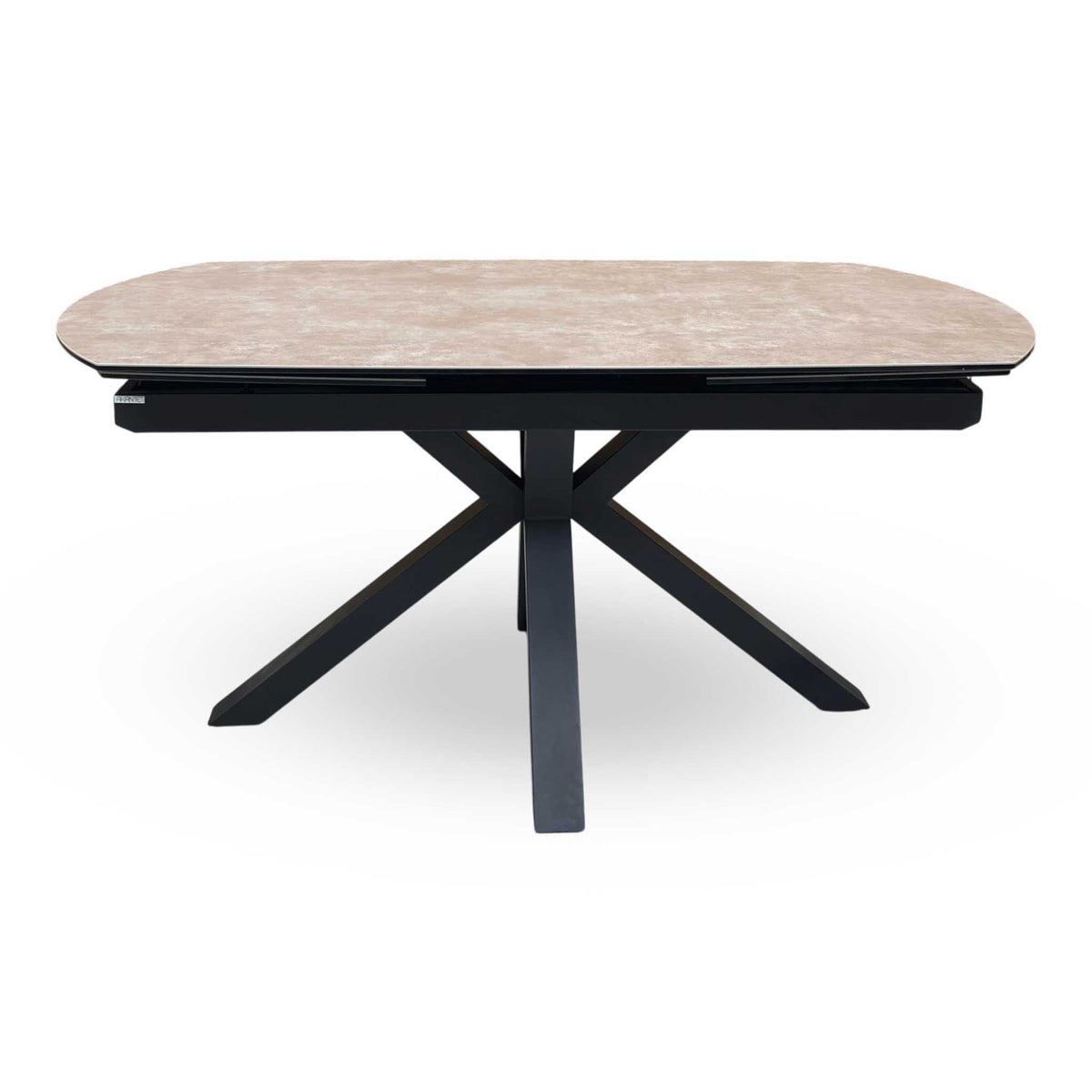 'Raul' Argile Ceramic Top Swivel Extending Dining Table with Anthracite Grey Fabric Set of 4 Swivel Dining Chairs