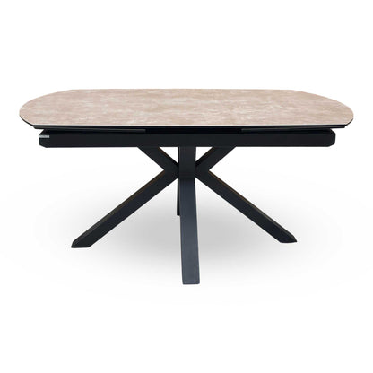 'Raul' Argile Ceramic Top Swivel Extending Dining Table with Anthracite Grey Fabric Set of 4 Swivel Dining Chairs