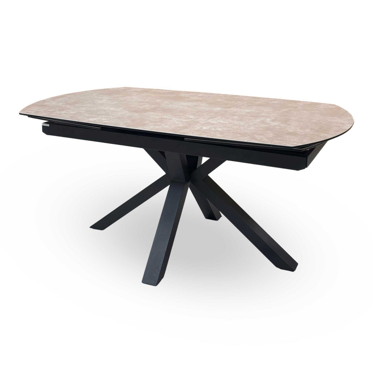 'Raul' Argile Ceramic Top Swivel Extending Dining Table with Anthracite Grey Fabric Set of 4 Swivel Dining Chairs