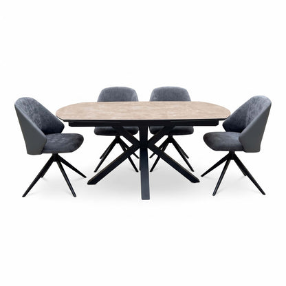 'Raul' Argile Ceramic Top Swivel Extending Dining Table with G6 Anthracite Grey Faux Leather Chairs X 4