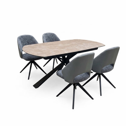 'Raul' Argile Ceramic Top Swivel Extending Dining Table with G6 Anthracite Grey Faux Leather Chairs X 4