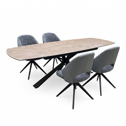 'Raul' Argile Ceramic Top Swivel Extending Dining Table with G6 Anthracite Grey Faux Leather Chairs X 4
