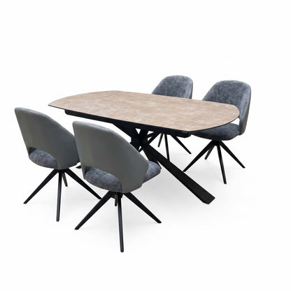 'Raul' Argile Ceramic Top Swivel Extending Dining Table with G6 Anthracite Grey Faux Leather Chairs X 4