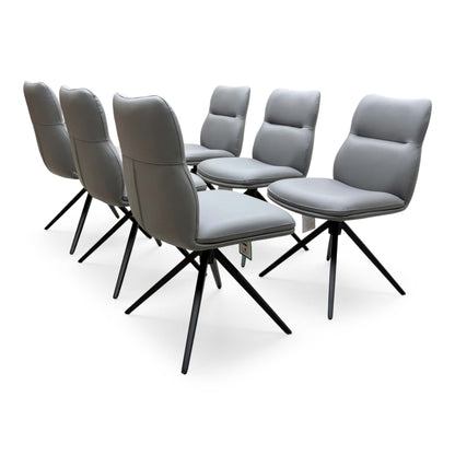 'Quattro' Stone Grey Faux Leather Set of 6 Swivel Dining Chairs