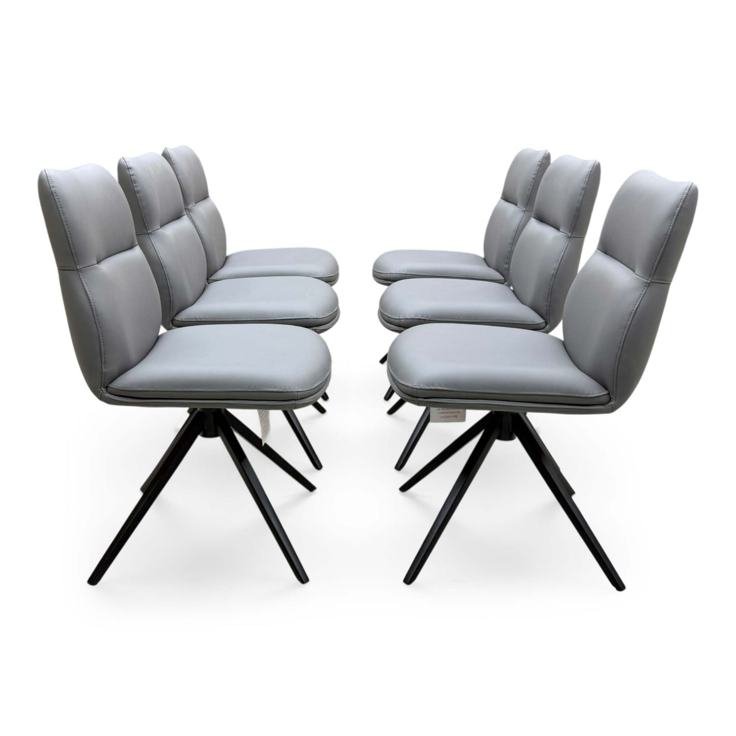 'Quattro' Stone Grey Faux Leather Set of 6 Swivel Dining Chairs