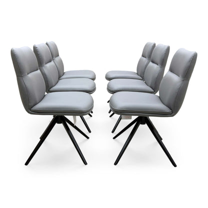 'Quattro' Stone Grey Faux Leather Set of 6 Swivel Dining Chairs