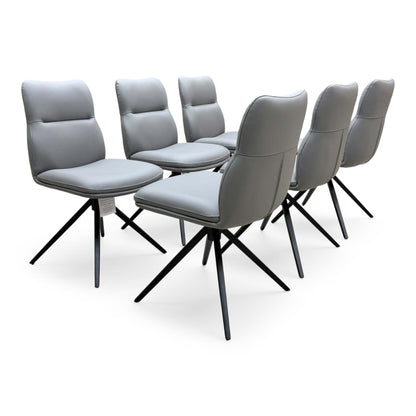 'Quattro' Stone Grey Faux Leather Set of 6 Swivel Dining Chairs