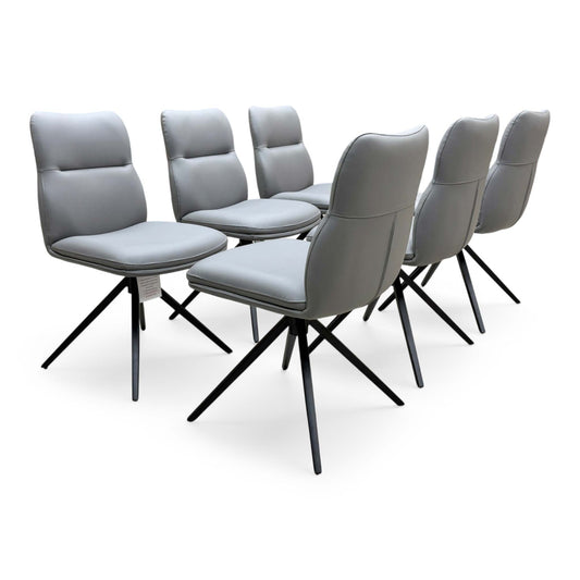 'Quattro' Stone Grey Faux Leather Set of 6 Swivel Dining Chairs