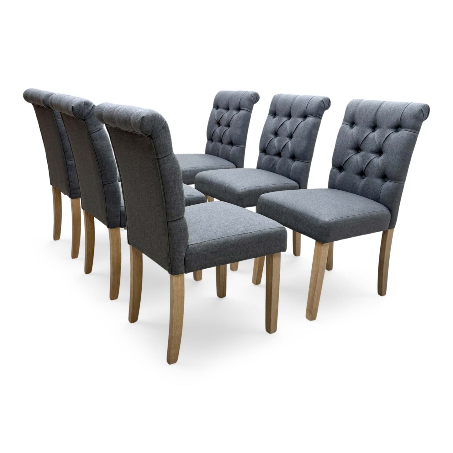 'Lewis' Anthracite Charcoal Grey Fabric Set of 6 Button Back Dining Chairs