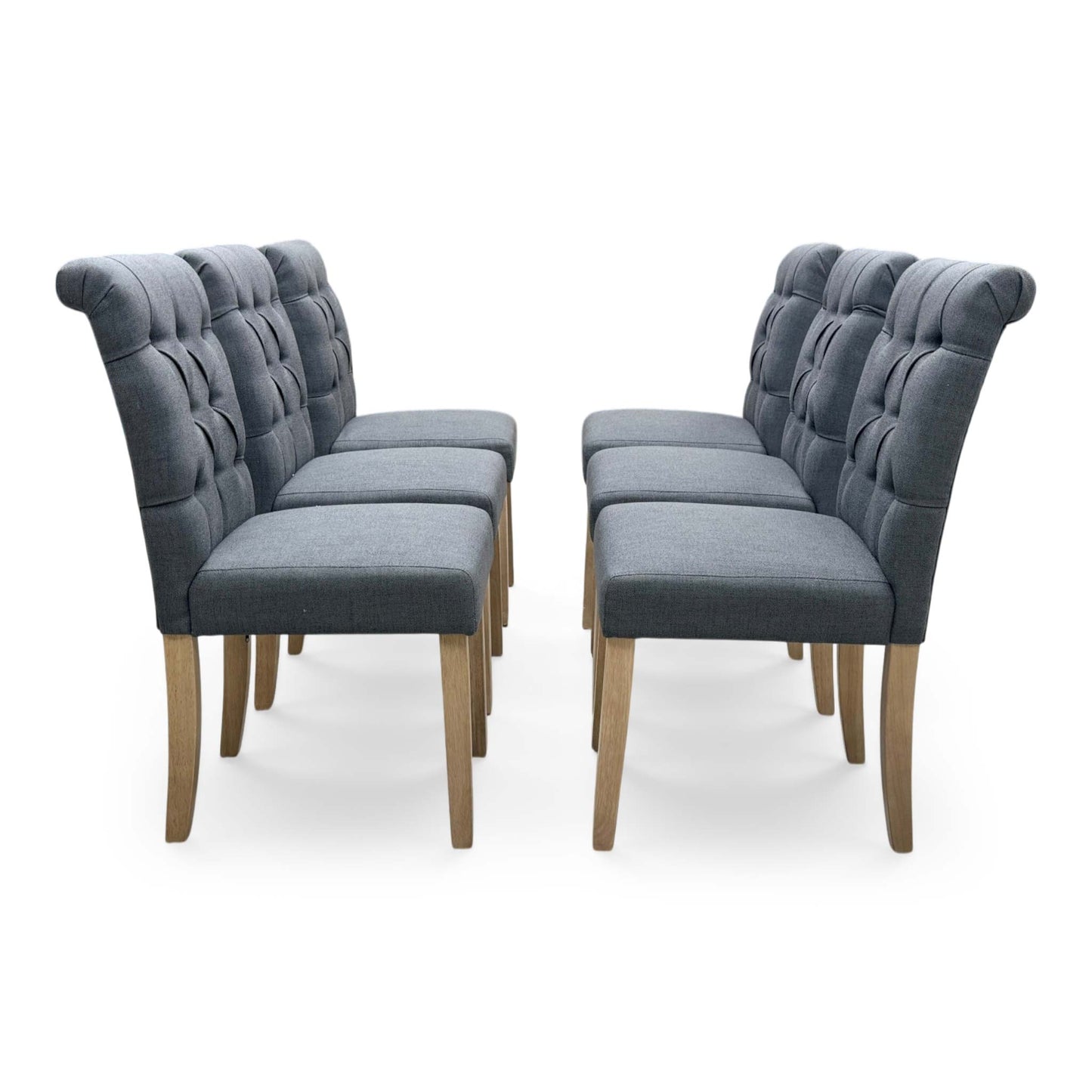 'Lewis' Anthracite Charcoal Grey Fabric Set of 6 Button Back Dining Chairs