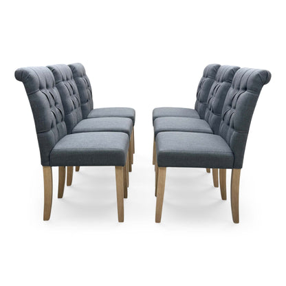 'Lewis' Anthracite Charcoal Grey Fabric Set of 6 Button Back Dining Chairs