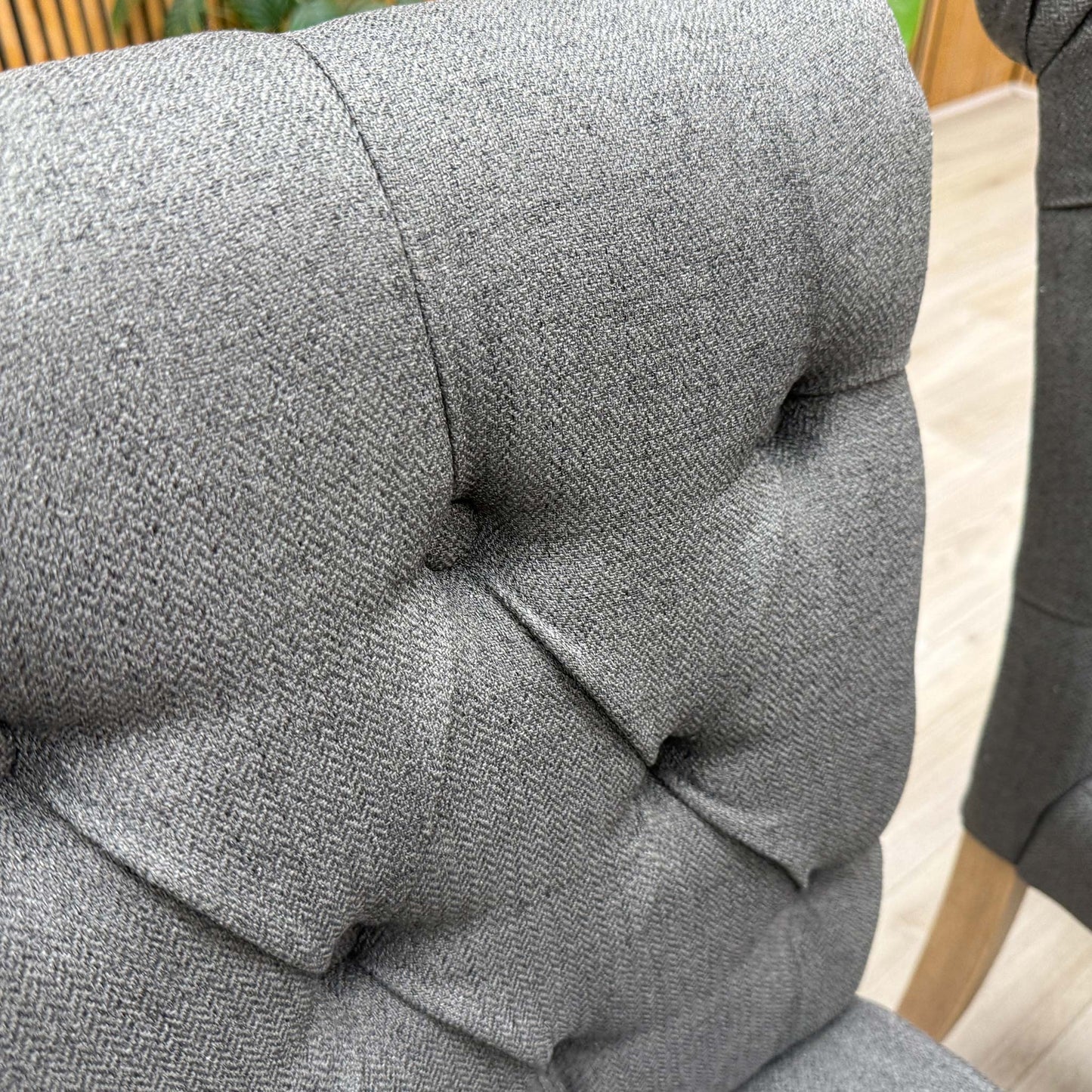 'Lewis' Anthracite Charcoal Grey Fabric Set of 6 Button Back Dining Chairs