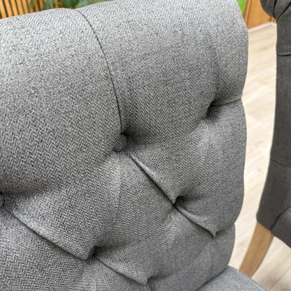 'Lewis' Anthracite Charcoal Grey Fabric Set of 6 Button Back Dining Chairs