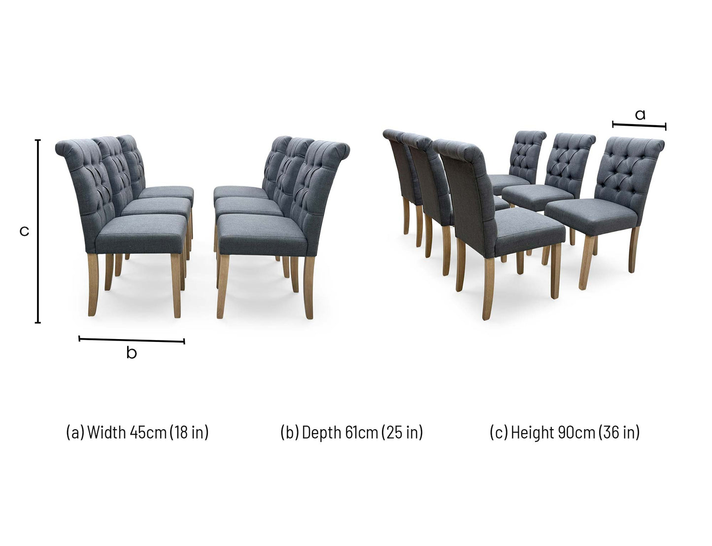 'Lewis' Anthracite Charcoal Grey Fabric Set of 6 Button Back Dining Chairs