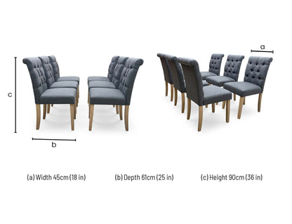 'Lewis' Anthracite Charcoal Grey Fabric Set of 6 Button Back Dining Chairs