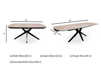 'Jose' Argile Ceramic Top Swivel Extending Dining Table