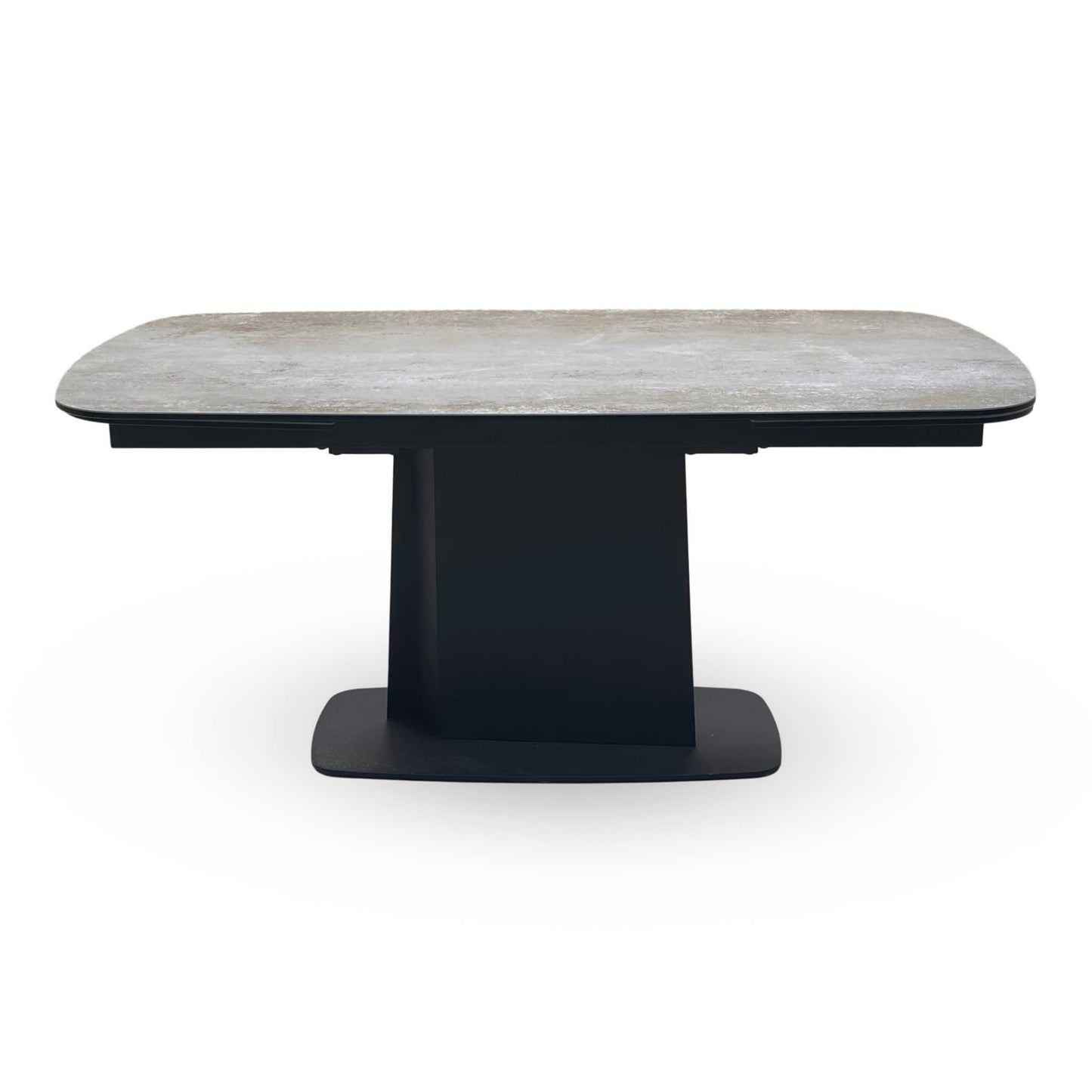 ‘Catalina’ Ceramic Top Large Extending Dining Table with Dark Grey Faux Leather Set of 4 Swivel Dining Chairs