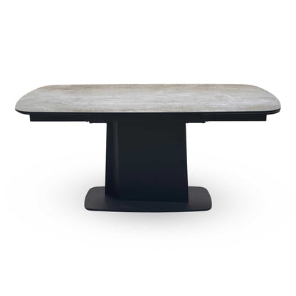 ‘Catalina’ Ceramic Top Large Extending Dining Table with Dark Grey Faux Leather Set of 4 Swivel Dining Chairs
