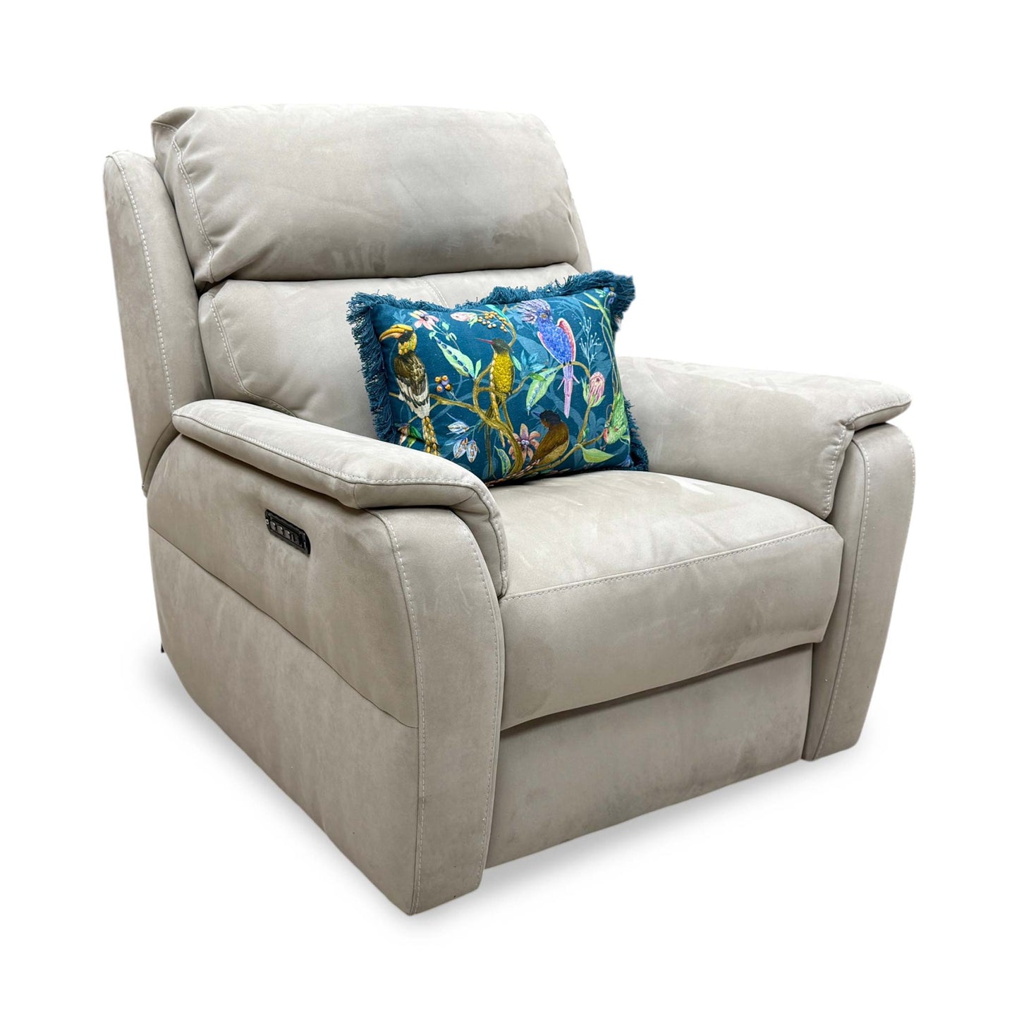 Nicoletti ‘Vito’ Flambe Visone Taupe Fabric Power Recliner Chair with Power Headrest and Power Lumbar
