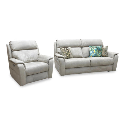 Nicoletti 'Vito' Flambe Visone Taupe Fabric 3 Seater Power Recliner Sofa with Power Headrest and Power Lumbar + Power Chair