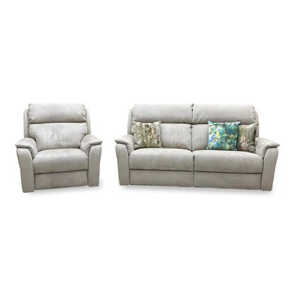 Nicoletti 'Vito' Flambe Visone Taupe Fabric 3 Seater Power Recliner Sofa with Power Headrest and Power Lumbar + Power Chair