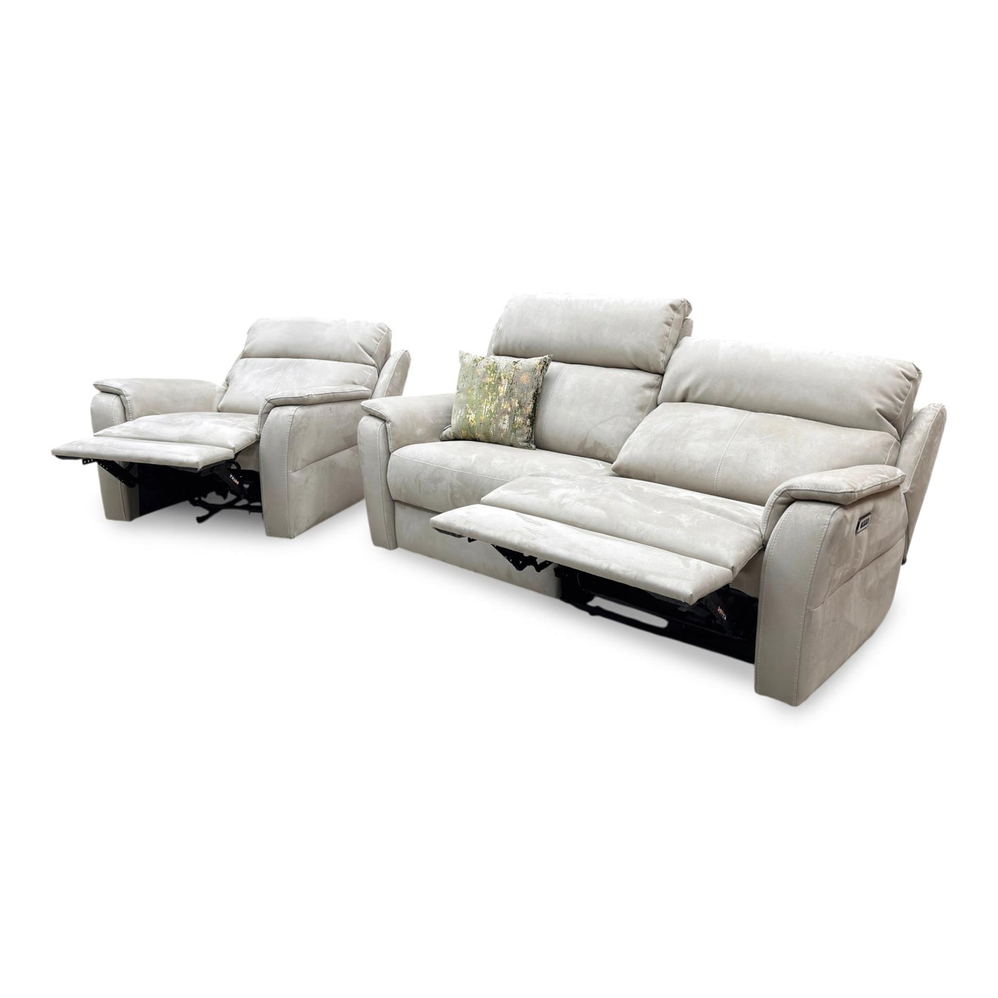 Nicoletti 'Vito' Flambe Visone Taupe Fabric 3 Seater Power Recliner Sofa with Power Headrest and Power Lumbar + Power Chair