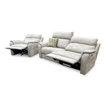 Nicoletti 'Vito' Flambe Visone Taupe Fabric 3 Seater Power Recliner Sofa with Power Headrest and Power Lumbar + Power Chair