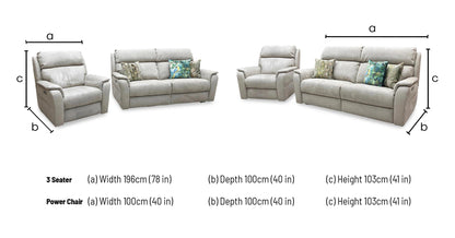 Nicoletti 'Vito' Flambe Visone Taupe Fabric 3 Seater Power Recliner Sofa with Power Headrest and Power Lumbar + Power Chair