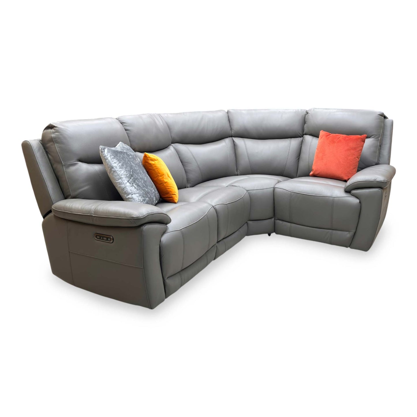 'Sloane' Cat-40_15 Elephant Grey Leather Small Power Recliner Corner Sofa with Power Headrests