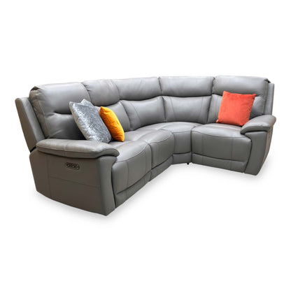 'Sloane' Cat-40_15 Elephant Grey Leather Small Power Recliner Corner Sofa with Power Headrests