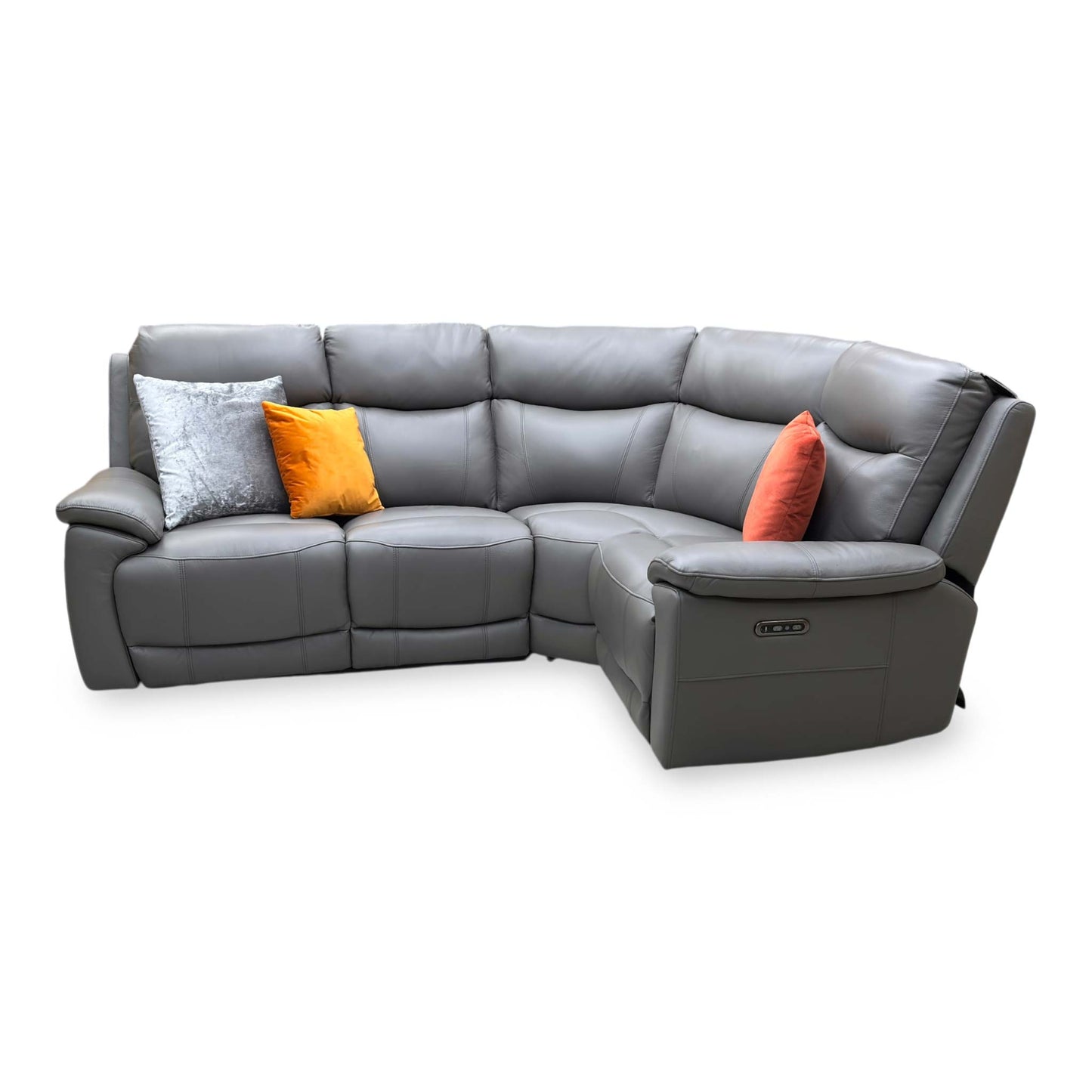 'Sloane' Cat-40_15 Elephant Grey Leather Small Power Recliner Corner Sofa with Power Headrests