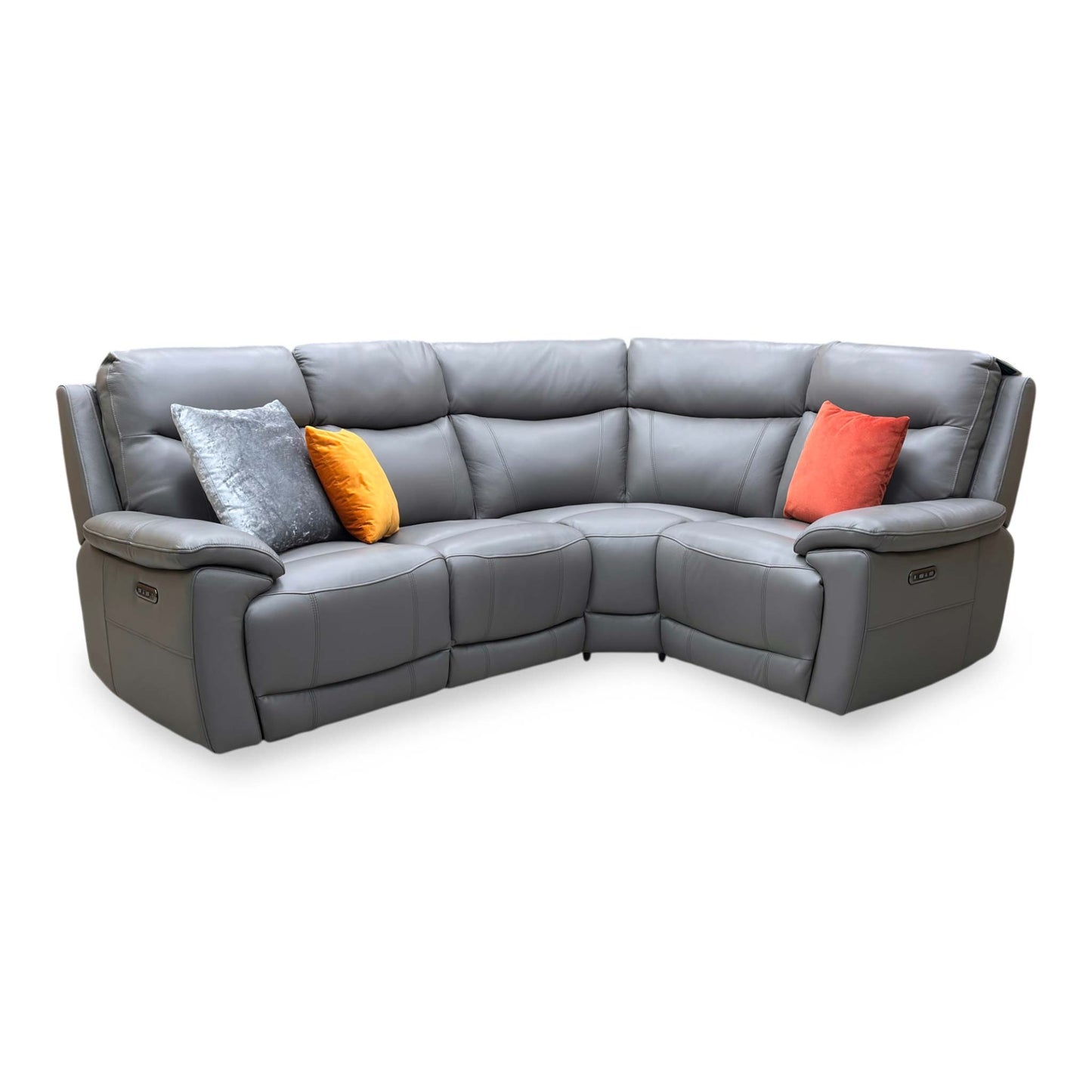 'Sloane' Cat-40_15 Elephant Grey Leather Small Power Recliner Corner Sofa with Power Headrests