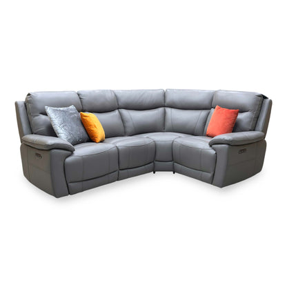 'Sloane' Cat-40_15 Elephant Grey Leather Small Power Recliner Corner Sofa with Power Headrests