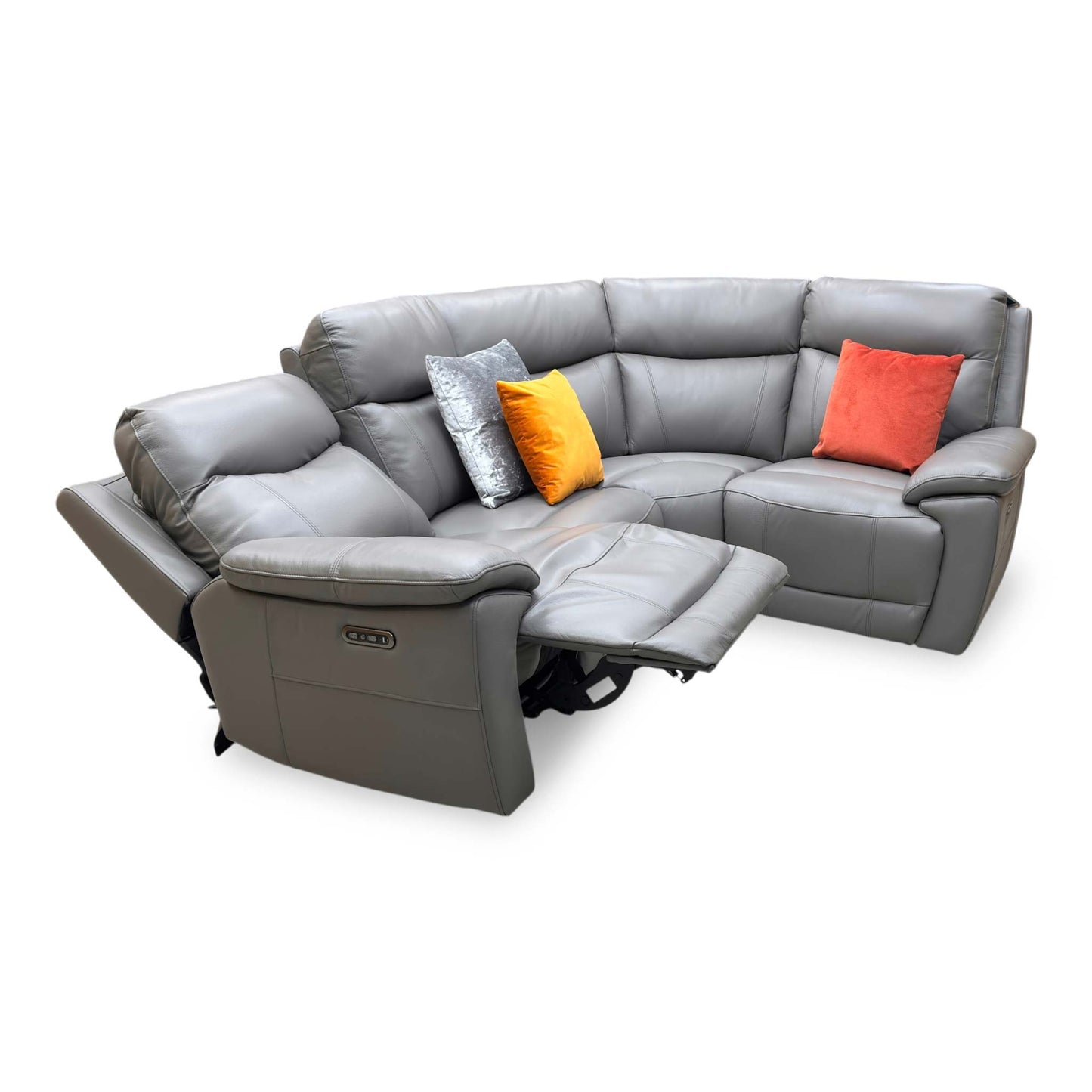 'Sloane' Cat-40_15 Elephant Grey Leather Small Power Recliner Corner Sofa with Power Headrests
