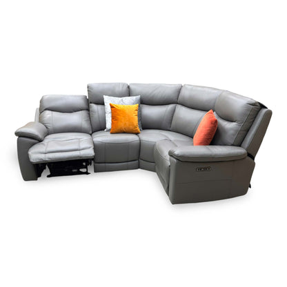 'Sloane' Cat-40_15 Elephant Grey Leather Small Power Recliner Corner Sofa with Power Headrests