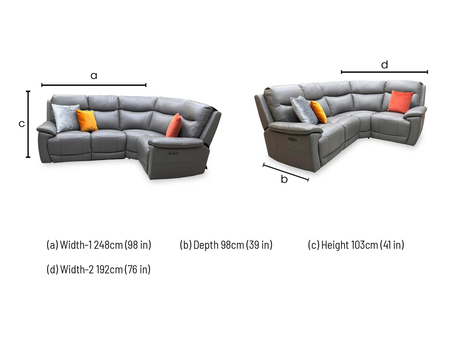 'Sloane' Cat-40_15 Elephant Grey Leather Small Power Recliner Corner Sofa with Power Headrests