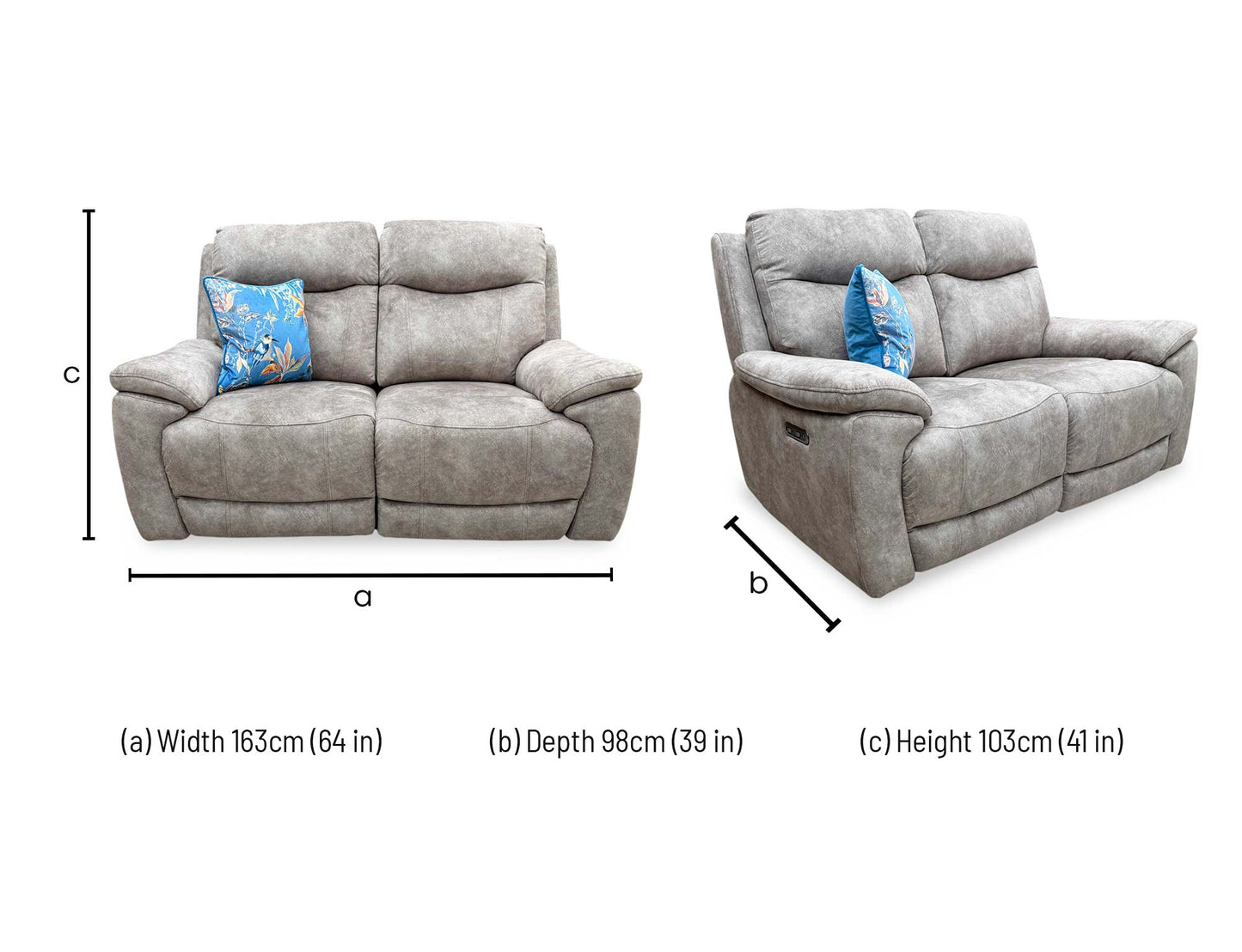 ‘Sloane’ Marble Charcoal Grey Fabric 2 Seater Power Recliner Sofa